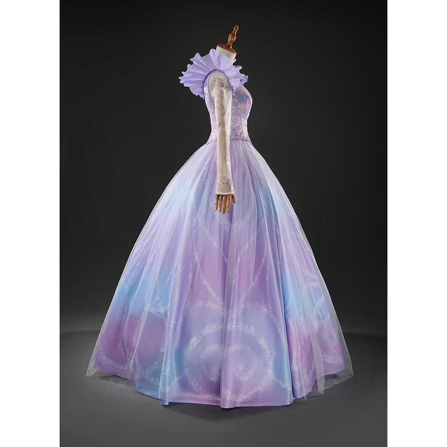 Glinda Cosplay Costume Premium Version, the side profile showcases a cinched waist design.
