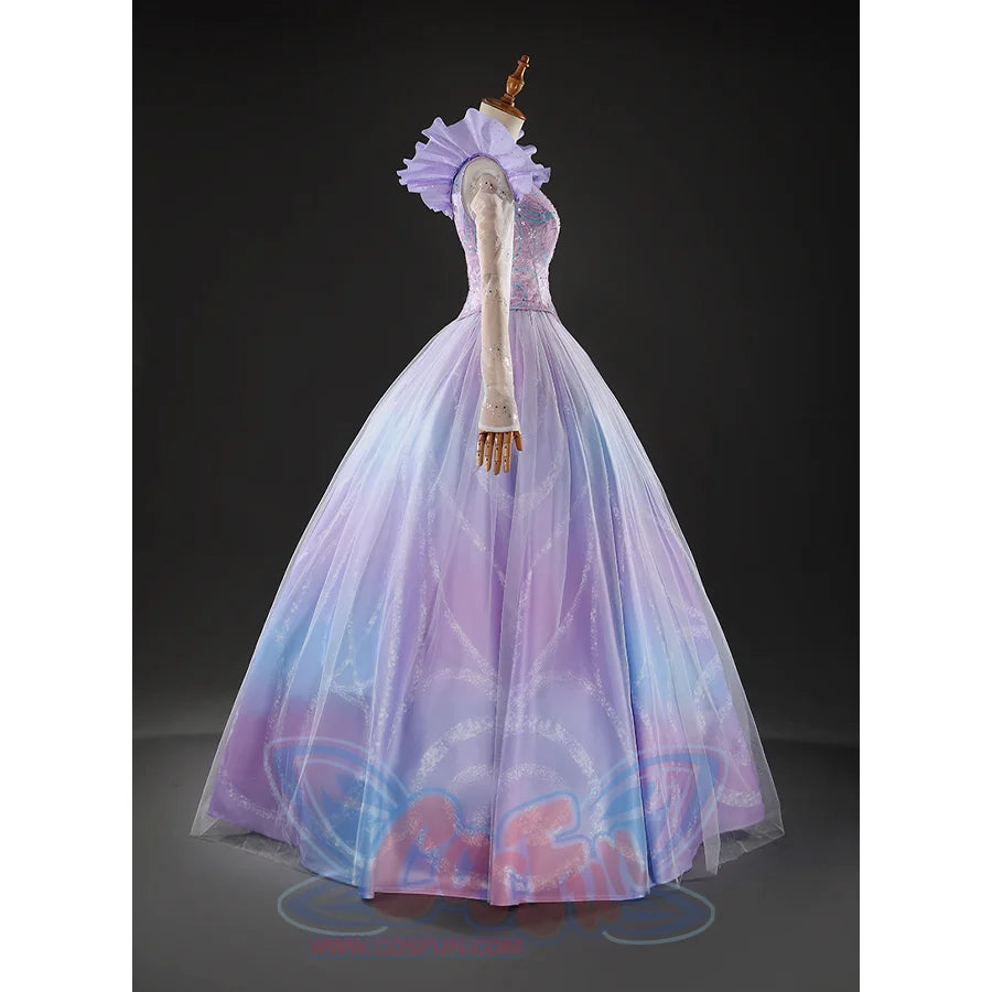 Glinda Cosplay Costume Premium Version, the side profile showcases a cinched waist design.