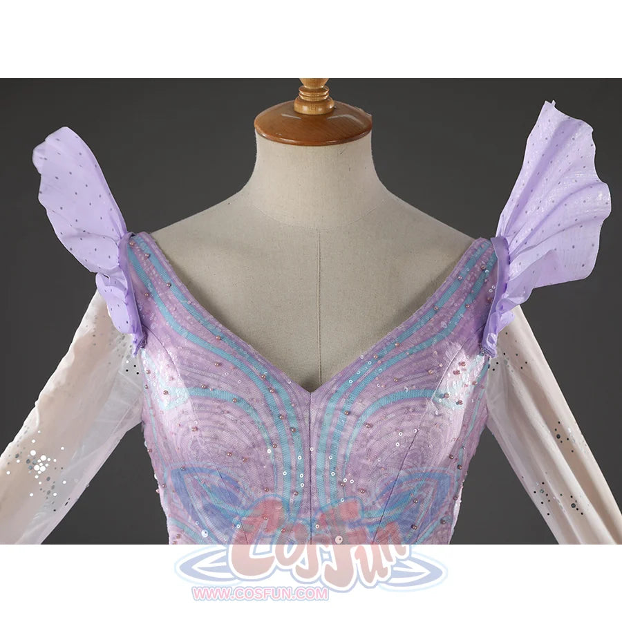 Glinda Cosplay Costume Premium Version, the top and sleeves are decorated with sequins.
