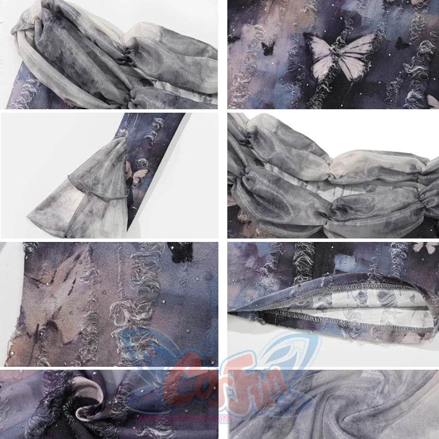 Gothic Butterfly Tie-Dye Off-Shoulder Top