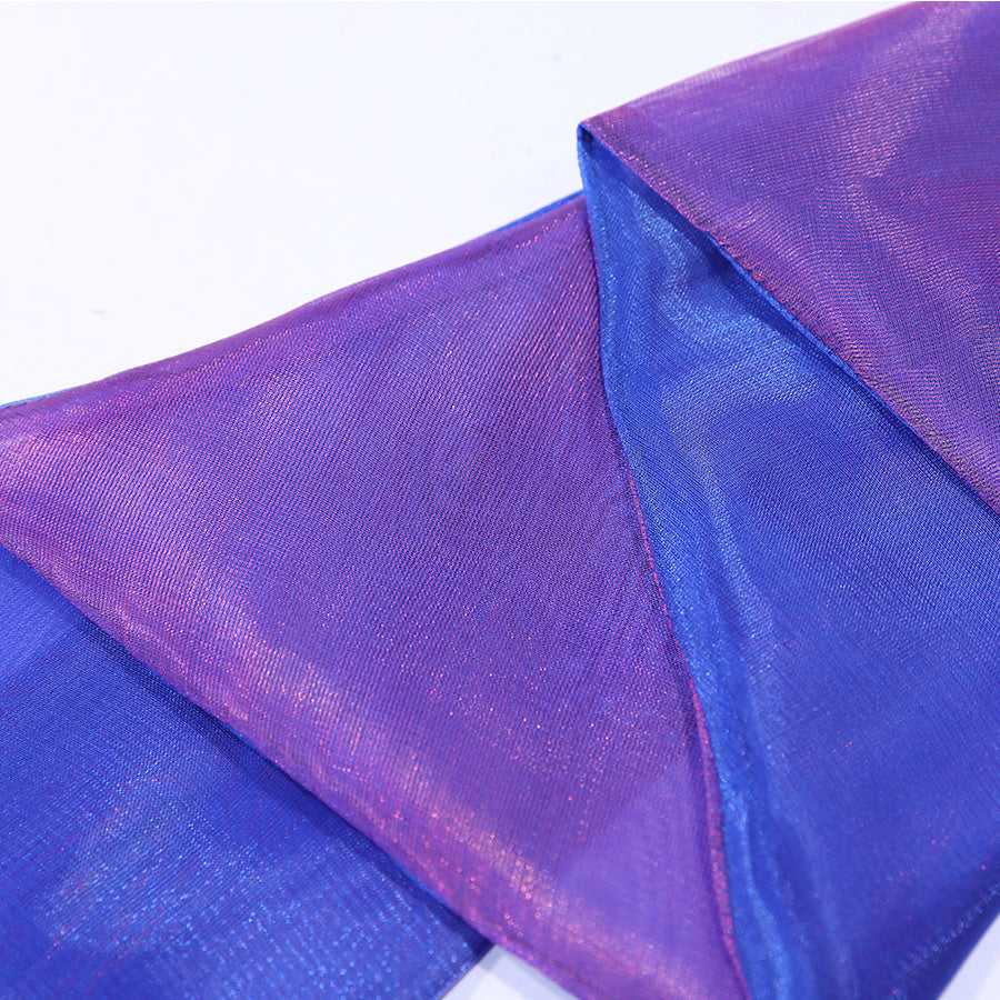 Guinevere punk costume shimmering layered side sash in color-block tones.