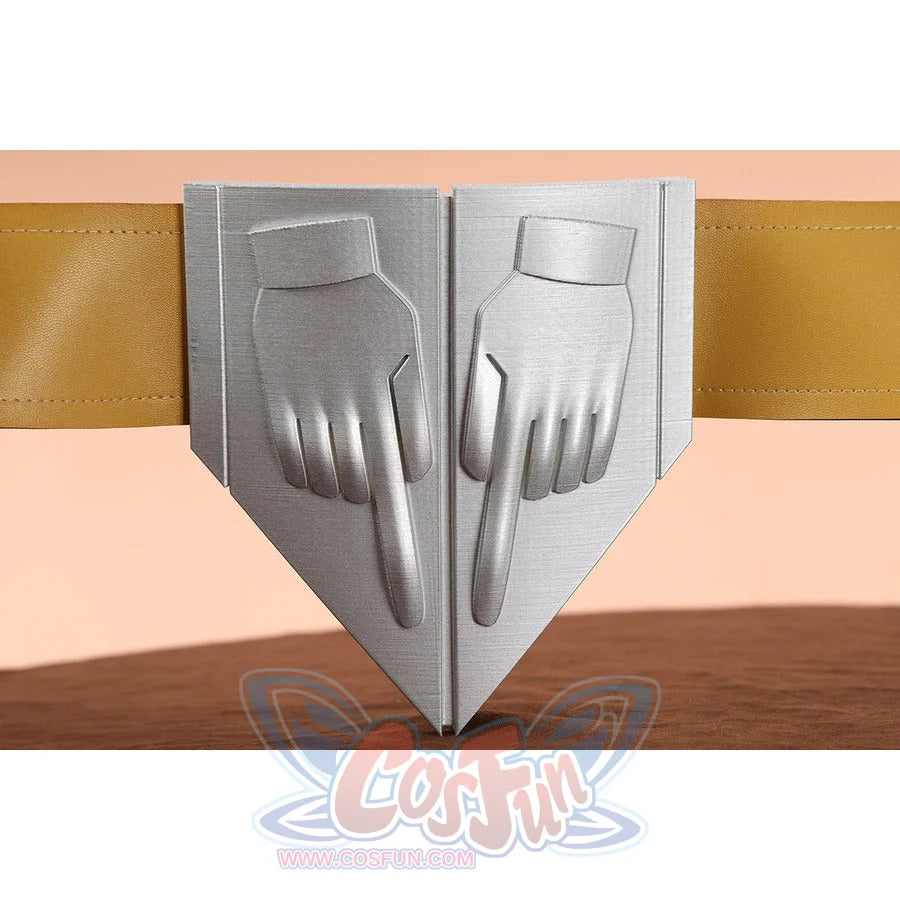Gyro Zeppeli cosplay silver belt buckle with hand wing embossed design front view