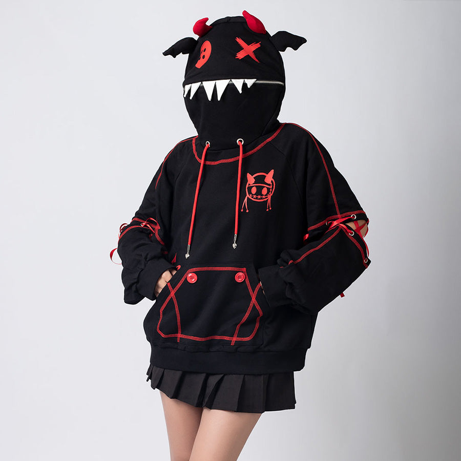 【FLASH SALE】COSFUN Original Halloween Animal Tales Demon Bat Black Full Zip Hoodie Sweatshirt IFAN03