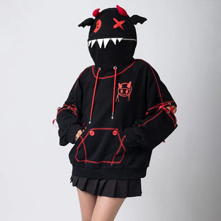 【CLEARANCE】COSFUN Original Halloween Animal Tales Demon Bat Black Full Zip Hoodie Sweatshirt IFAN03