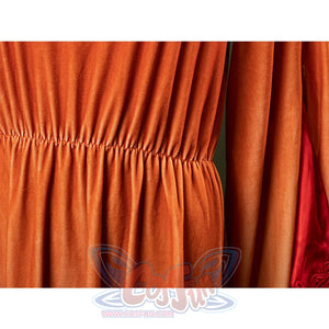 Gathered waistline detail of Padmé cosplay costume with elastic ruching and flowing fabric.