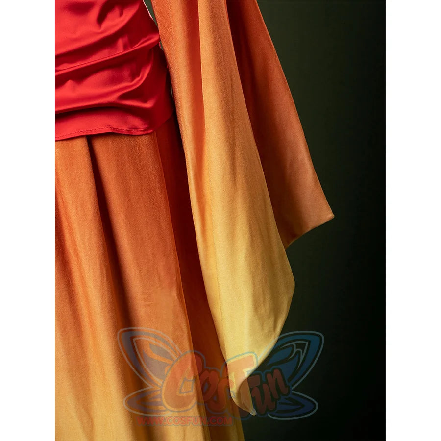 Back view of Padmé cosplay costume cape sleeves displaying orange to yellow color gradient.
