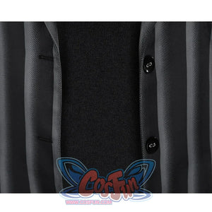 Striped blazer with black buttons, same as sleeve buttons.