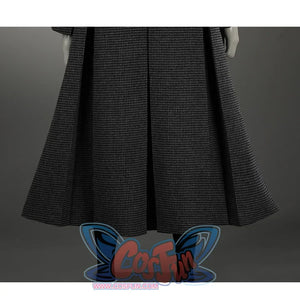 The whole coat is long and slim,wide hem for a natural drape, the plaid pattern makes the fabric look textured.