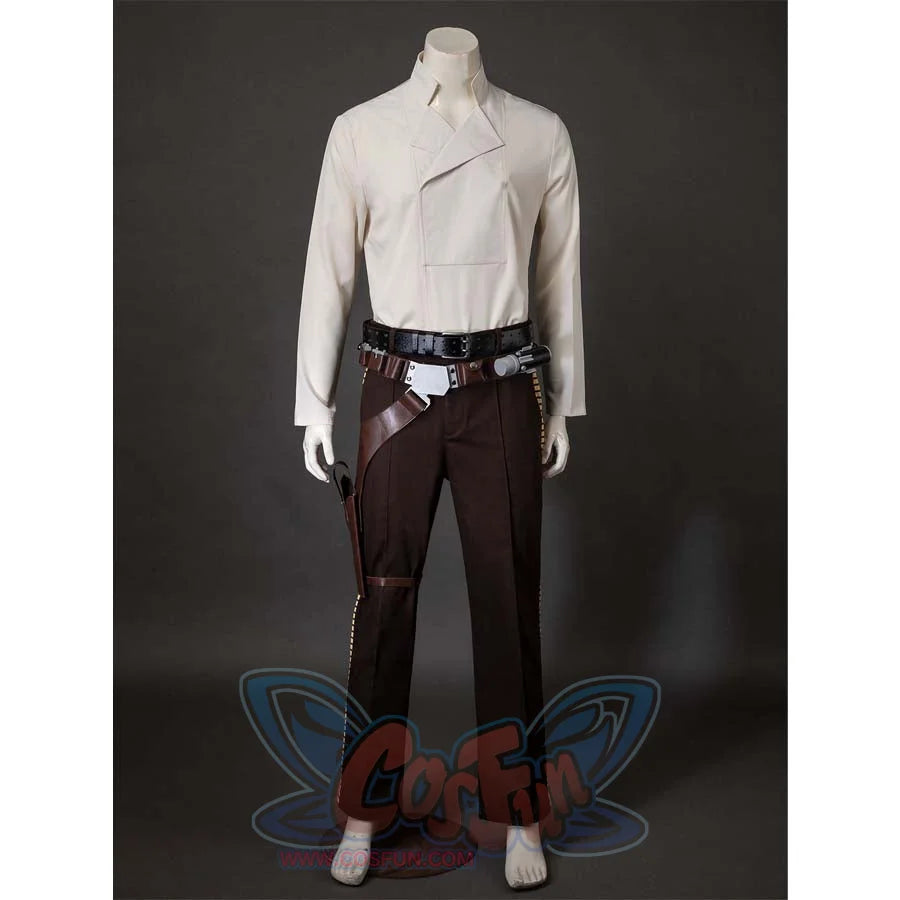 Front view featuring only the beige inner shirt, paired with the brown pants, belt, and blaster. Highlights the shirt’s design.