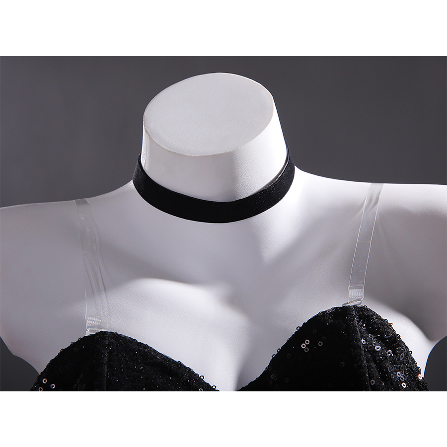 Hazbin Hotel Angel Dust Formal Gown Cosplay Costume, the black velvet neckpiece echoes the overall color scheme.