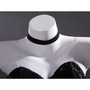 Hazbin Hotel Angel Dust Formal Gown Cosplay Costume, the black velvet neckpiece echoes the overall color scheme.