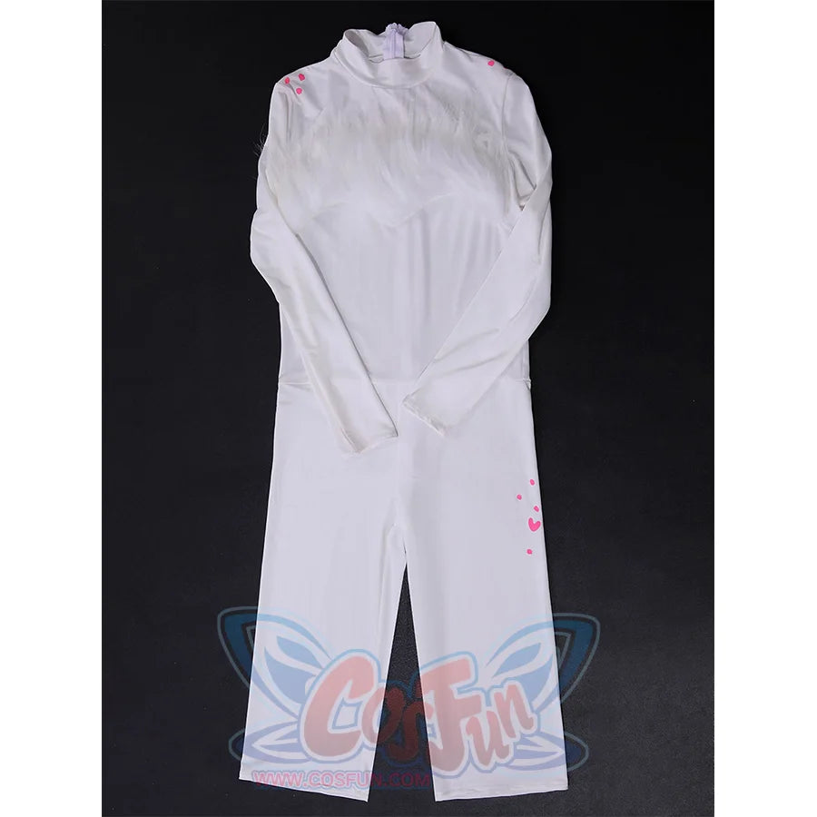 Angel Dust cosplay costume white bodysuit with long sleeves and pink decorative pattern markings