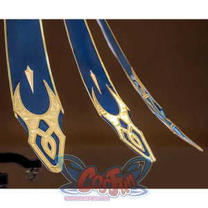 Honkai: Star Rail Cerydra Cosplay Costume's belt has several narrow ribbons hang down from the waist, with complex golden patterns on the tips.
