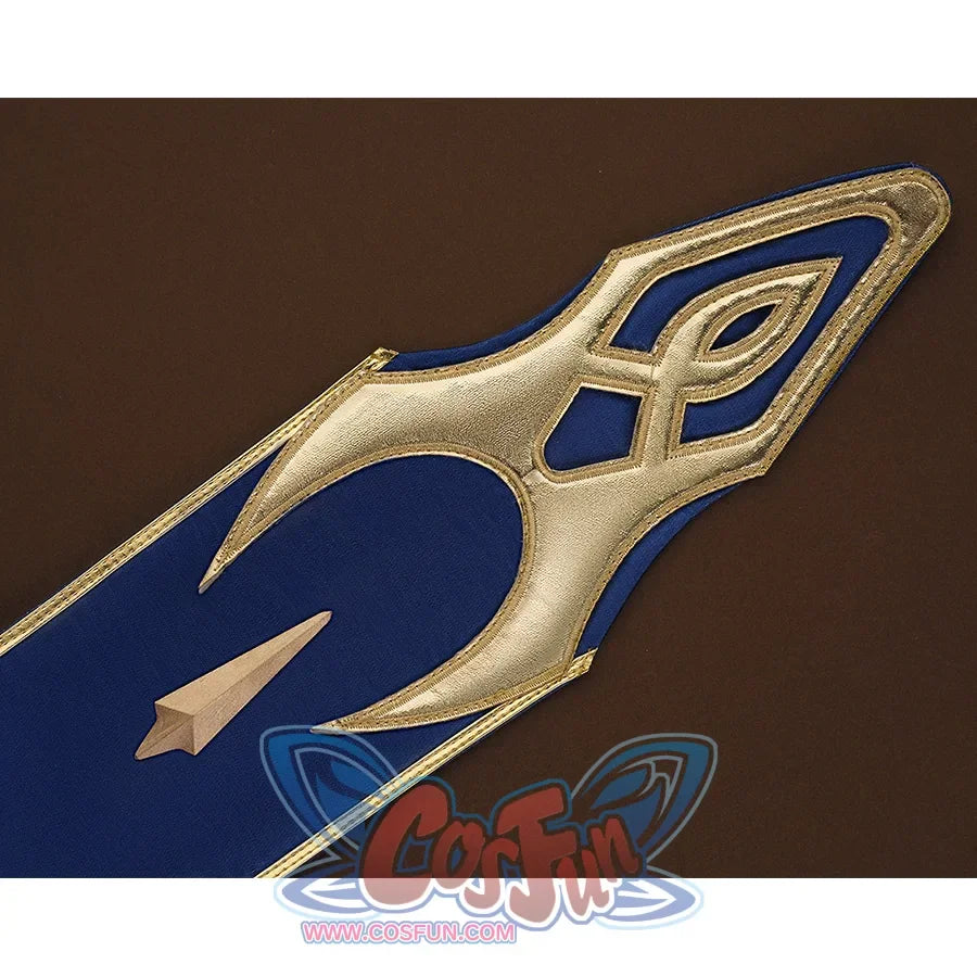 Honkai: Star Rail Cerydra Cosplay Costume&#39;s dark blue ribbons with complex golden patterns on the tips.
