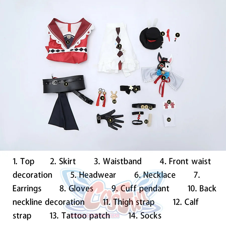 Sparkle cosplay complete set layout showing all costume parts