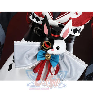 Sparkle cosplay waist decoration with white rabbit, blue bow, red ribbon, and golden bell