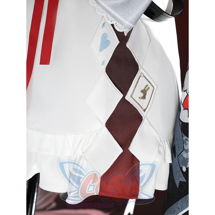 Sparkle cosplay skirt detail with diamond pattern in white, burgundy, and golden rabbit accent