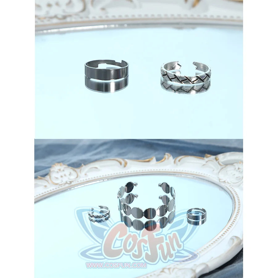 Yao Guang cosplay hand accessories set featuring multiple silver rings with braided and band designs
