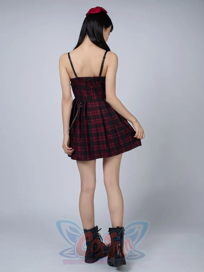 Gothic Grunge Spaghetti Strap Plaid Mini Dress Mp005895 Dress