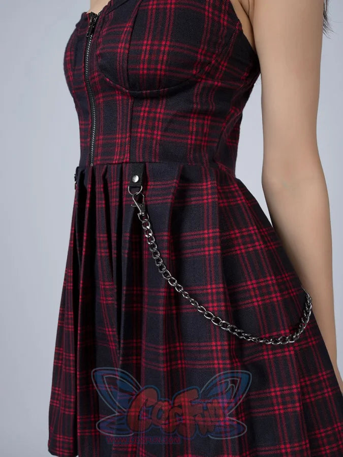 Gothic Grunge Spaghetti Strap Plaid Mini Dress Mp005895 Dress