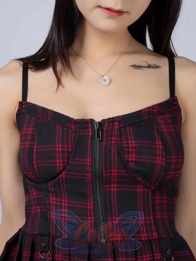 Gothic Grunge Spaghetti Strap Plaid Mini Dress Mp005895 Dress