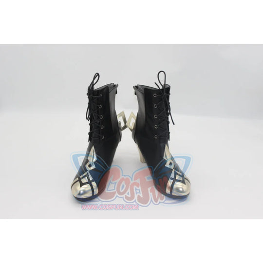 Genshin Impact Arlecchino The Knave cosplay boots set anchors silver, white, and blue geometric panels across the toe cap.
