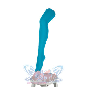 Ida cosplay blue thigh-high stocking displayed on a stocking form against white background