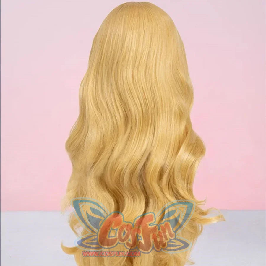 Back view of Magik Illyana cosplay wig, featuring long flowing blonde curls