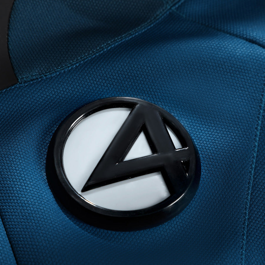 Sue Storm cosplay costume Fantastic Four logo patch showing intricate stitching and textured design