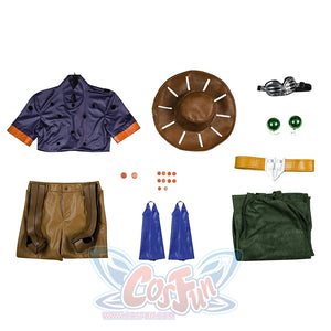 JOJO Gyro Zeppeli Cosplay Costume, includes top, armlets, wristbands, cloak, pants, belt, belt decoration prop, green orb waist decorations, hat, hat glasses, button props.