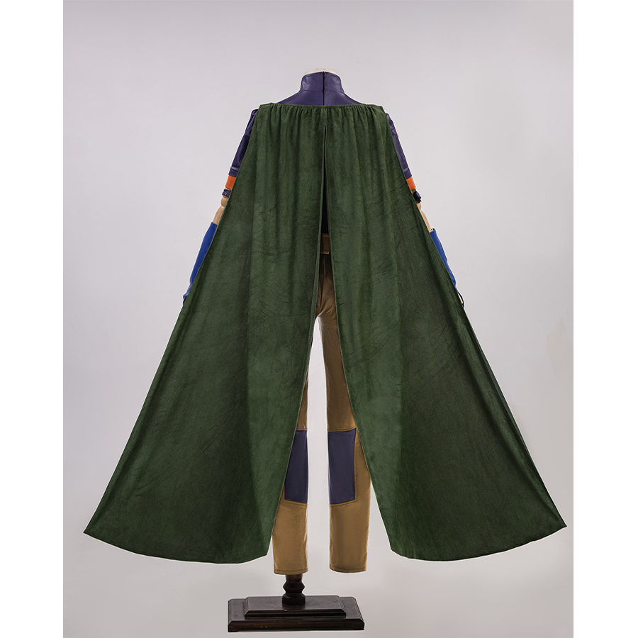 JOJO Bizarre Adventure Gyro Zeppeli Cosplay Costume, dark green slit long cloak, back view.