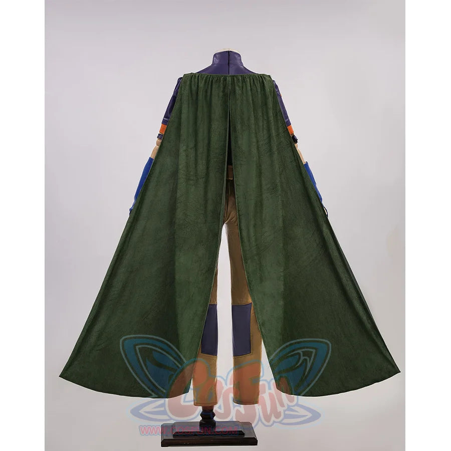 JOJO Bizarre Adventure Gyro Zeppeli Cosplay Costume, dark green slit long cloak, back view.