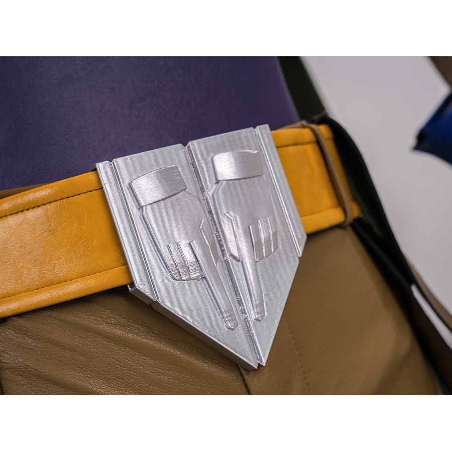 JOJO Bizarre Adventure Gyro Zeppeli Cosplay Costume, sliver buckel with thumb symbol.