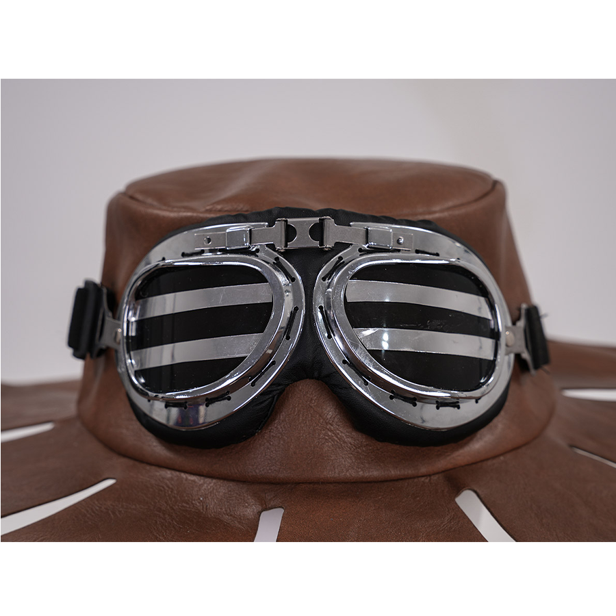 JOJO Bizarre Adventure Gyro Zeppeli Cosplay Costume, brown PU leather with a sliver metallic glasses.