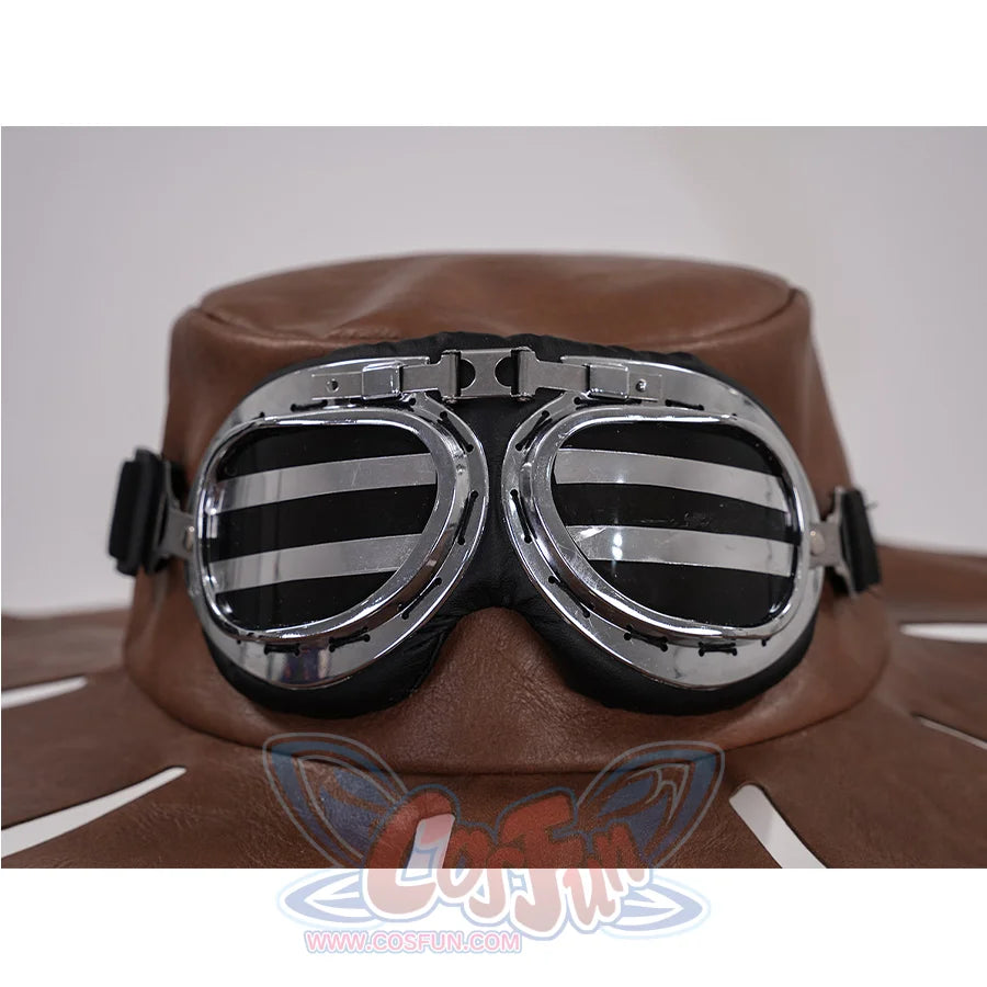 JOJO Bizarre Adventure Gyro Zeppeli Cosplay Costume, brown PU leather with a sliver metallic glasses.