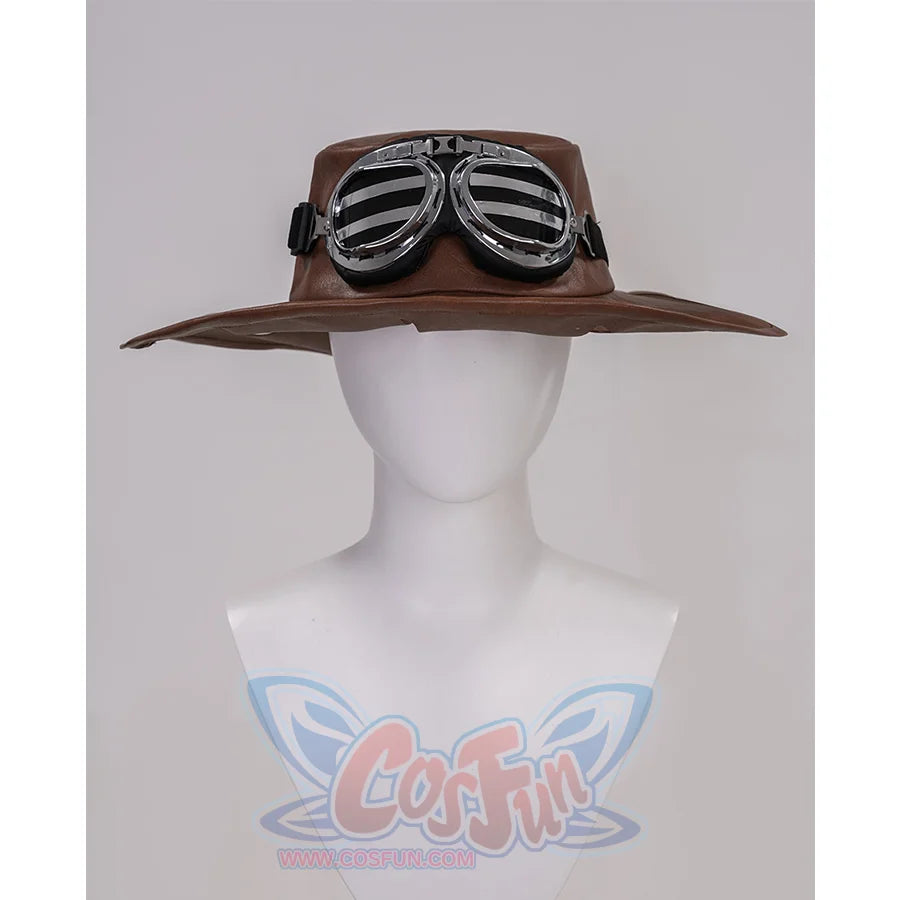 JOJO Bizarre Adventure Gyro Zeppeli Cosplay Costume, brown PU leather with a metallic glasses.