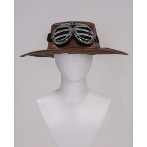 JOJO Bizarre Adventure Gyro Zeppeli Cosplay Costume, brown PU leather with a metallic glasses.