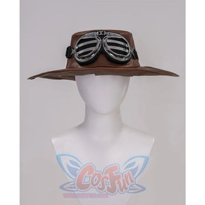 JOJO Bizarre Adventure Gyro Zeppeli Cosplay Costume, brown PU leather with a metallic glasses.