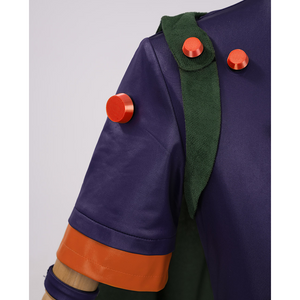 JOJO Bizarre Adventure Gyro Zeppeli Cosplay Costume, both the sleeves and the cloak straps are decorated with orange buttons.