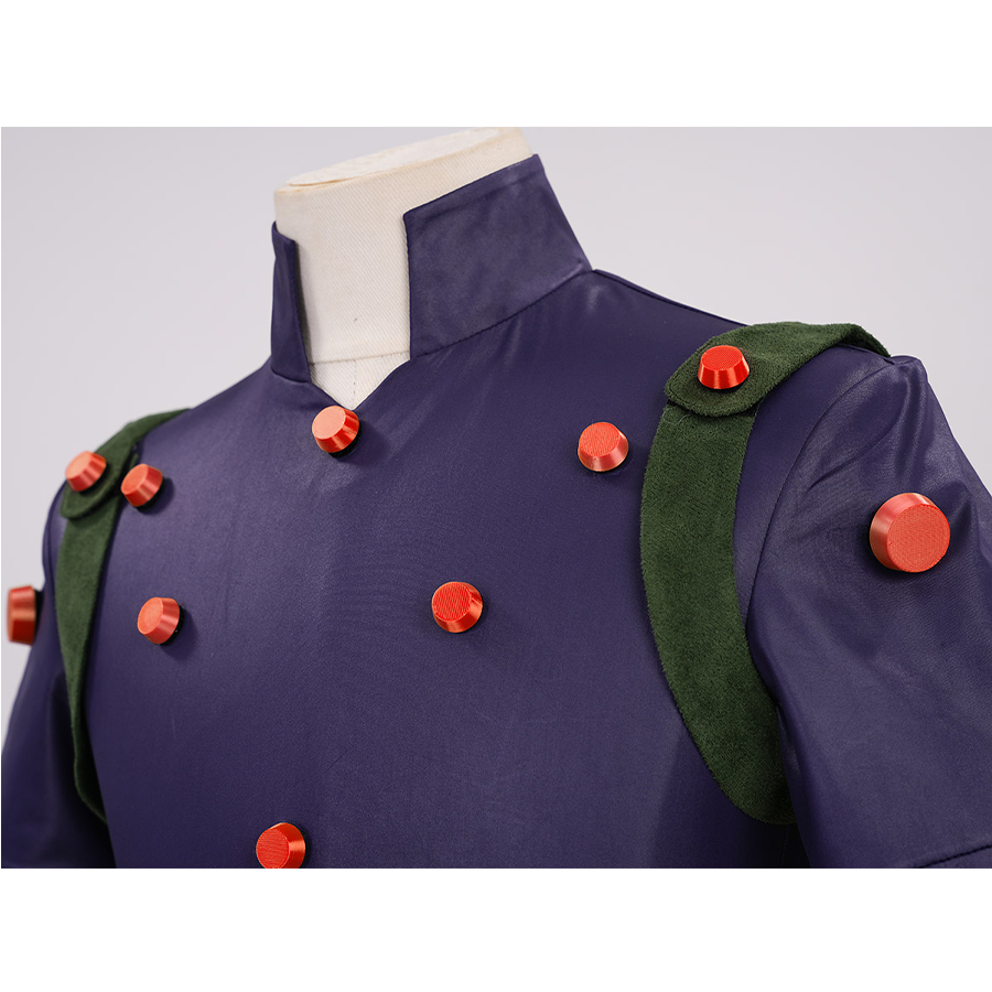 JOJO Bizarre Adventure Gyro Zeppeli Cosplay Costume, both the top and the cloak straps are decorated with orange buttons.