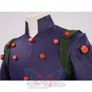 JOJO Bizarre Adventure Gyro Zeppeli Cosplay Costume, both the top and the cloak straps are decorated with orange buttons.