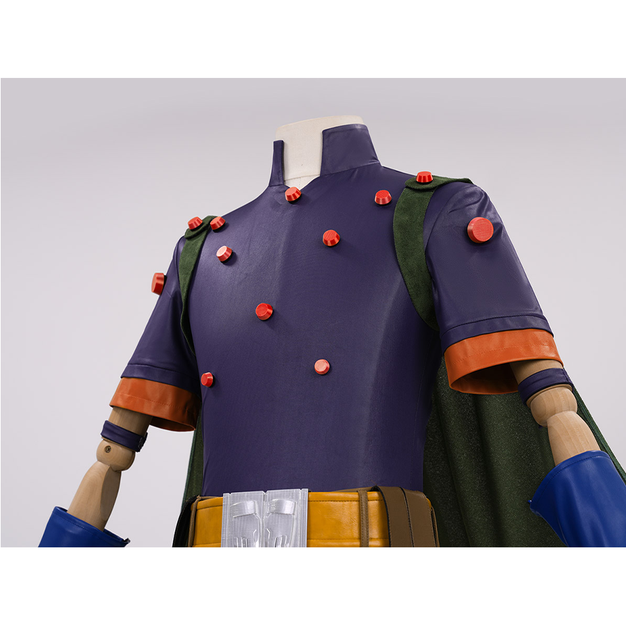 JOJO Bizarre Adventure Gyro Zeppeli Cosplay Costume, the top has orange cuffs in the same color as the buttons.