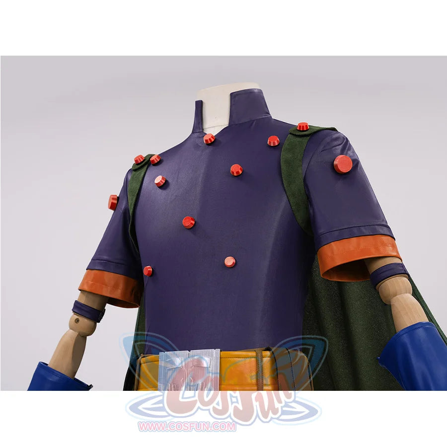 JOJO Bizarre Adventure Gyro Zeppeli Cosplay Costume, the top has orange cuffs in the same color as the buttons.