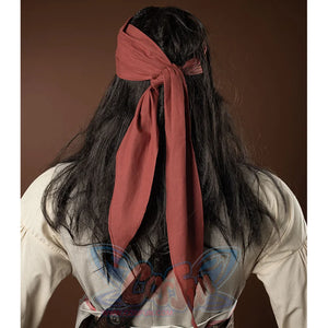 Jack Sparrow Cosplay Costume wear a red kerchief and knotted behind, showing the style of a pirate.