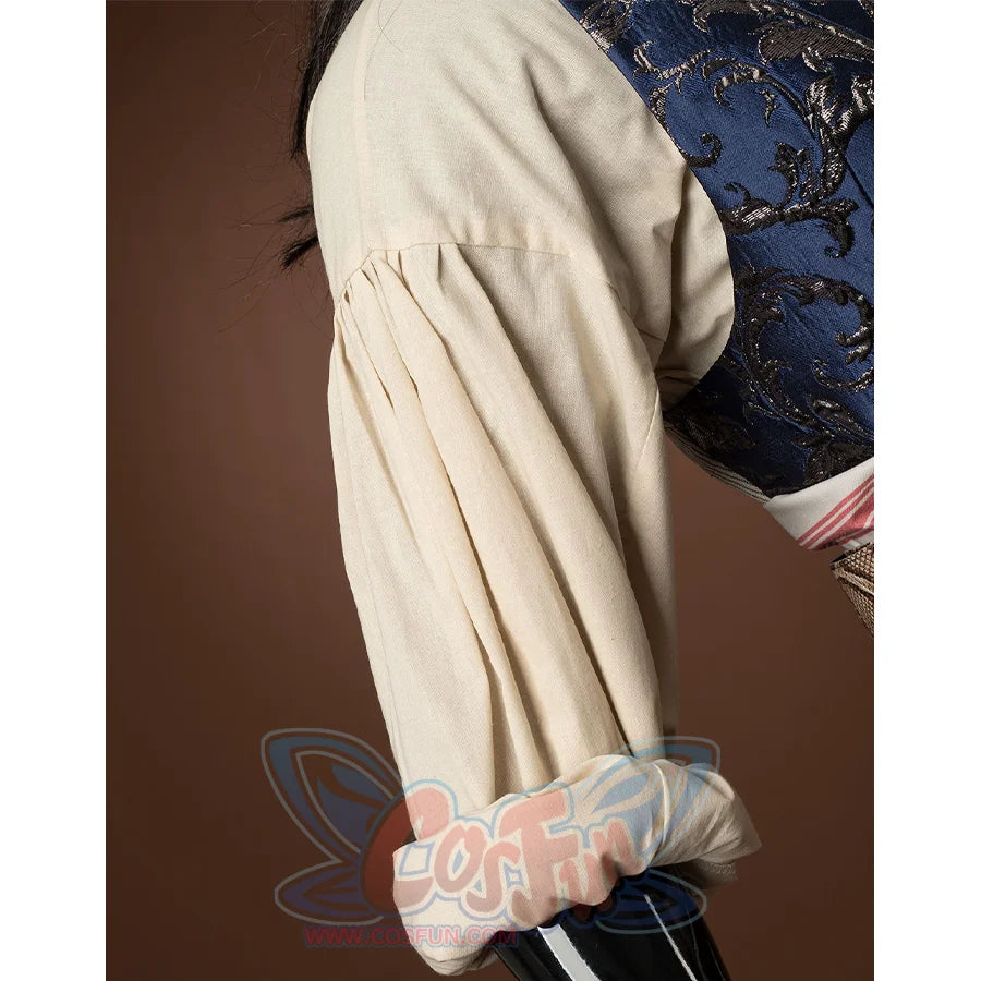 Jack Sparrow Cosplay Costume has a beige shirt inside with loose sleeves, the rolled-up cuffs are in keeping with the captain's style.