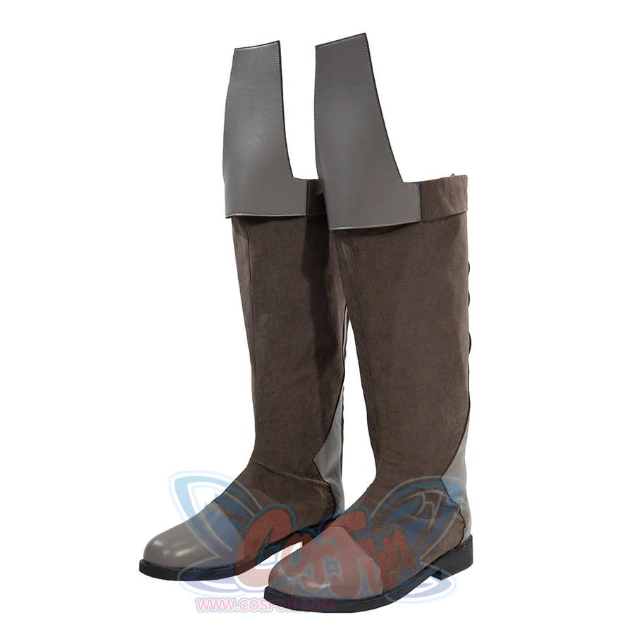 Jedi Temple Guard cosplay boot in gray, side view showing full height and design