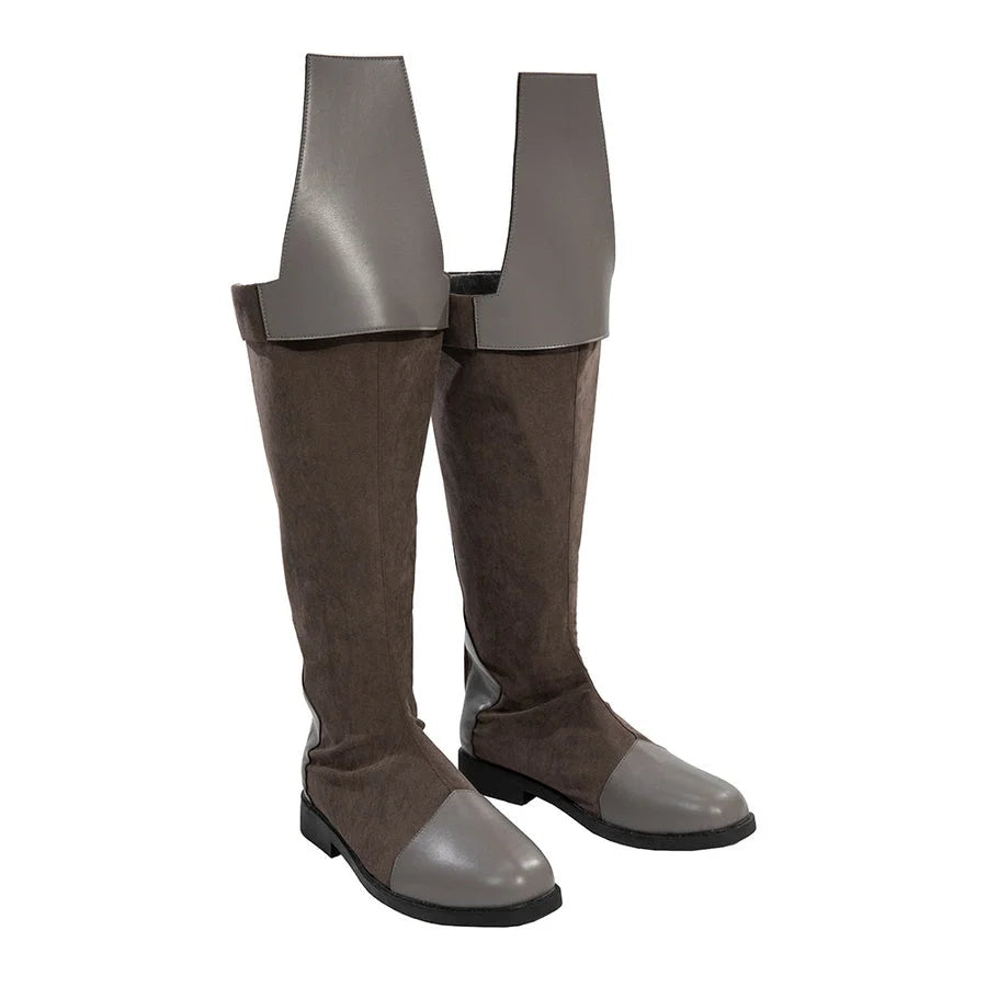 Jedi Temple Guard cosplay boots in gray, shown as a pair from the front