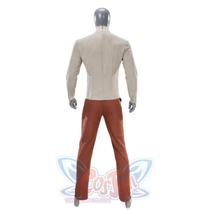 Jedi Temple Guard cosplay undersuit back view showing beige tunic and brown pants details