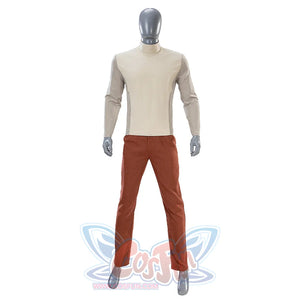 Jedi Temple Guard cosplay undersuit and pants set in beige and brown tones on mannequin