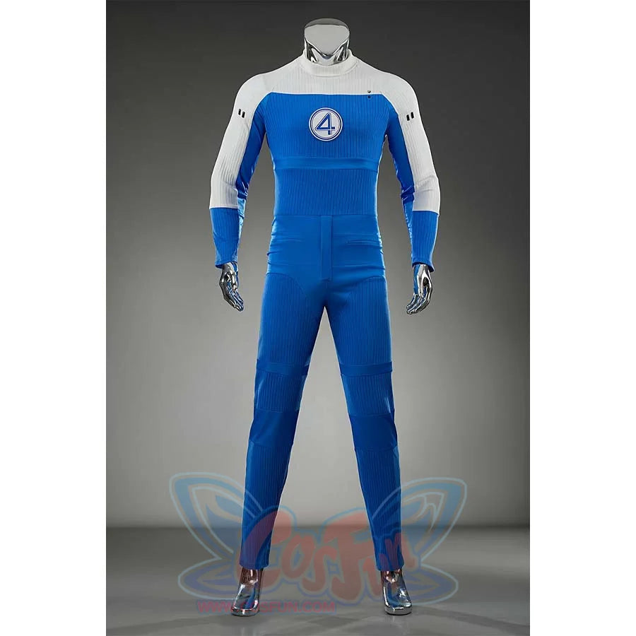 Shows the iconic blue - white jumpsuit, “4” emblem, and sleek boots. A timeless superhero outfit.